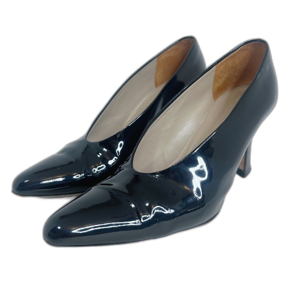 y2k Via Spiga Black Patent Leather Pointed Toe Heels Vintage Pumps Size 7 - Picture 2 of 9